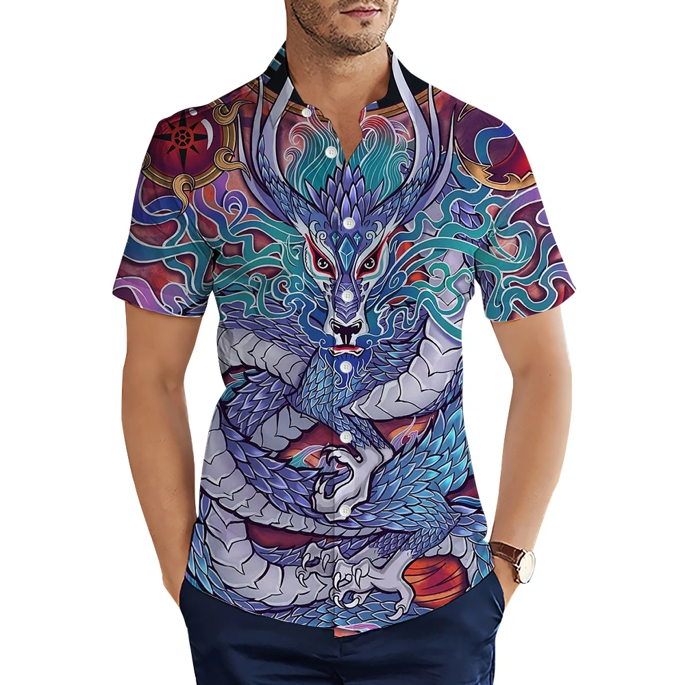 

HX Ukiyo-e Shirts Japan Art Paintings White Dragon 3D Printed Casual Shirt for Men Summer Short Sleeve Tops Camisas S-5XL