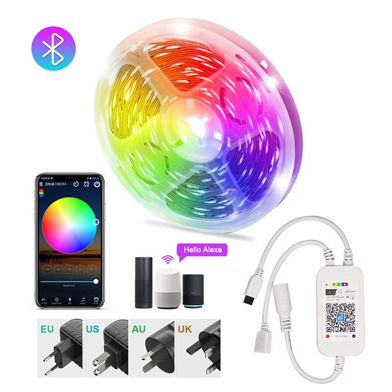 WIFI LED Strip Lights Bluetooth RGB Led light 5050 SMD Flexible 20M 15M  DC WIFI 24K/44K Control+Adapter
