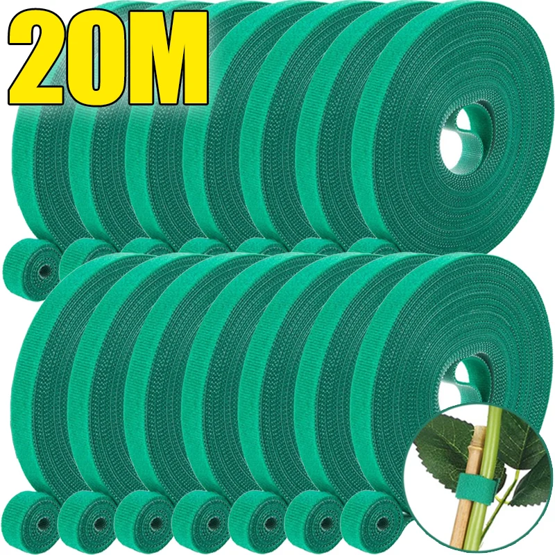 

20/1M Plant Ties Garden Tape Adjustable Nylon Plant Support Bandage Garden Fastening Strips Office Cable Fixing Tie Hook Loop