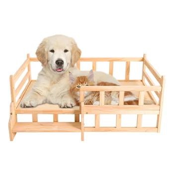 Solid Wood Pet Bed, Wooden Dog Bed Frame, Dog Kennel Furniture, Dog Bed Stand Elevated Fence Rounded Corners for Cats or Dogs 6
