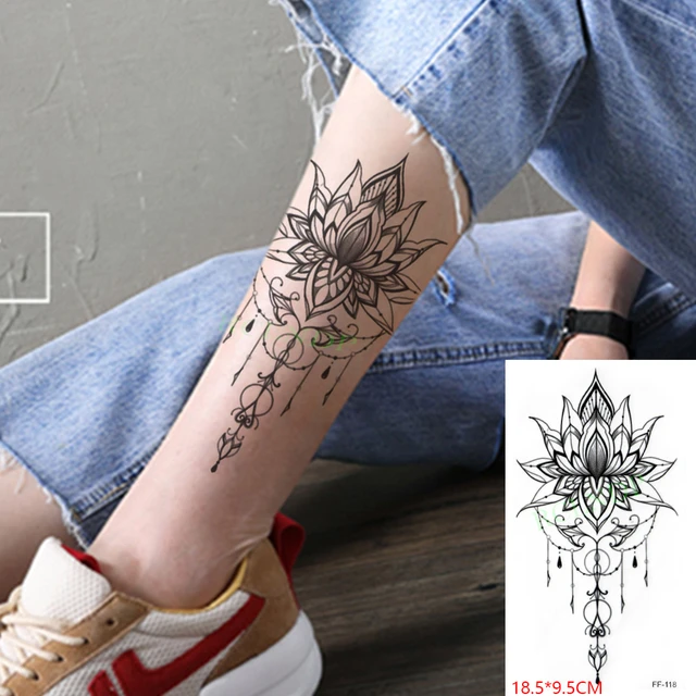 Tatuagem temporária à prova dwaterproof água etiqueta preta hena laço  arabian lotus totem flor flash tatoo mulher dedo arte do corpo falso tatto  - AliExpress