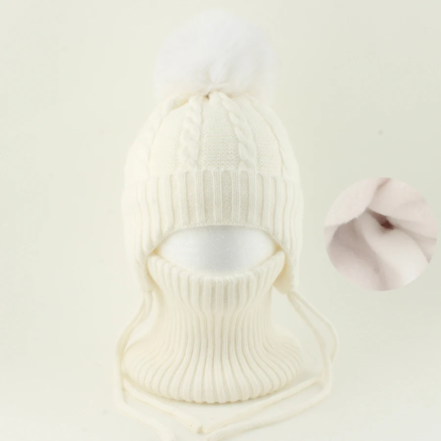 NEUE Winter Hohe Qualität Gestrickte Wolle Beanie Hut Hals Set Echtpelz Ball Hut Kinder Junge Mädchen Dicke Warme Fleece Outdoor Baby Mütze 1-6Y – Detail 18