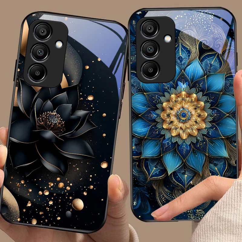 Black Gold Lotus Totem Glass Phone Case