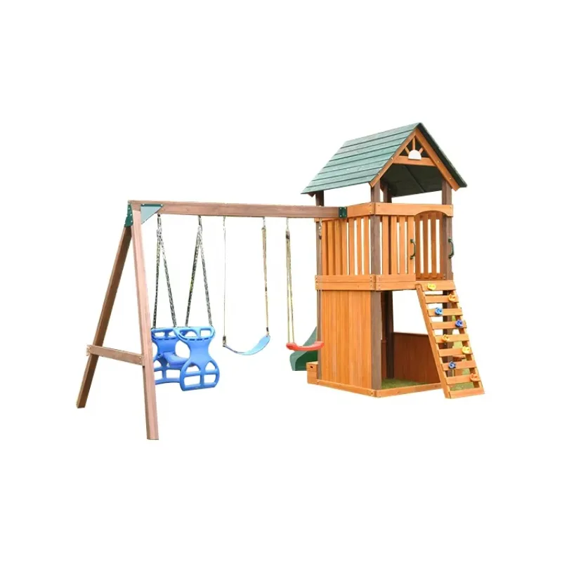 Set da Gioco per Bambini, Casette di Lusso in Legno di Abete Massiccio con Scivolo - immagine 4