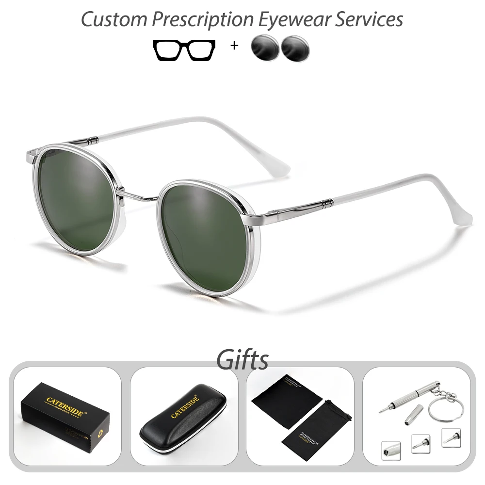 CATERSIDE Neue Retro-Sonnenbrille für Herren, Premium-Metall-Rundgläser, optische Sonnenbrille für Damen, Myopie- und Hyperopie-Brille – Detail 11