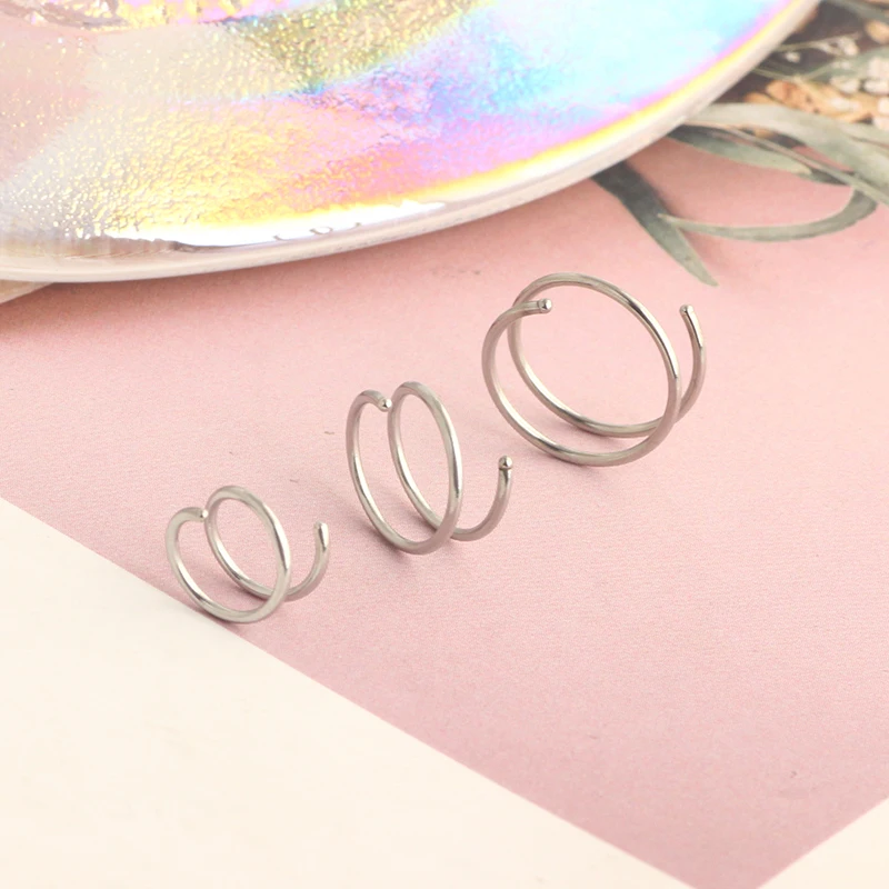 wholesales Double Nose Hoop Ring for Single Piercing Nose Hoop Twist Nose Ring Women Silver Spiral 6 8 10mm