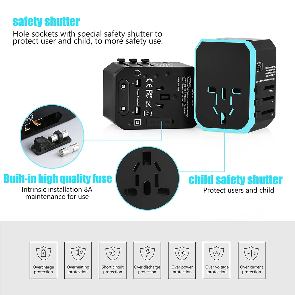 2000W 범용 컨버터 여행용 충전기 전원 어댑터, USB 포트 5.6A 스마트 폰 고속 충전 전세계 변환 플러그