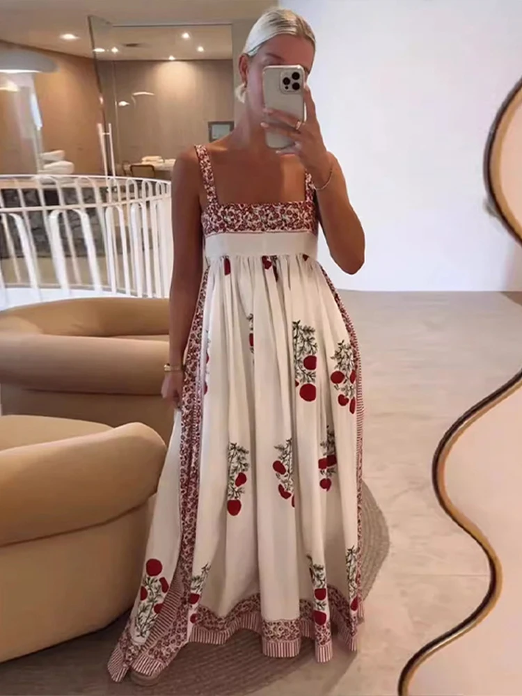 Casual Printed Striped Women Sling Dress Square Collar