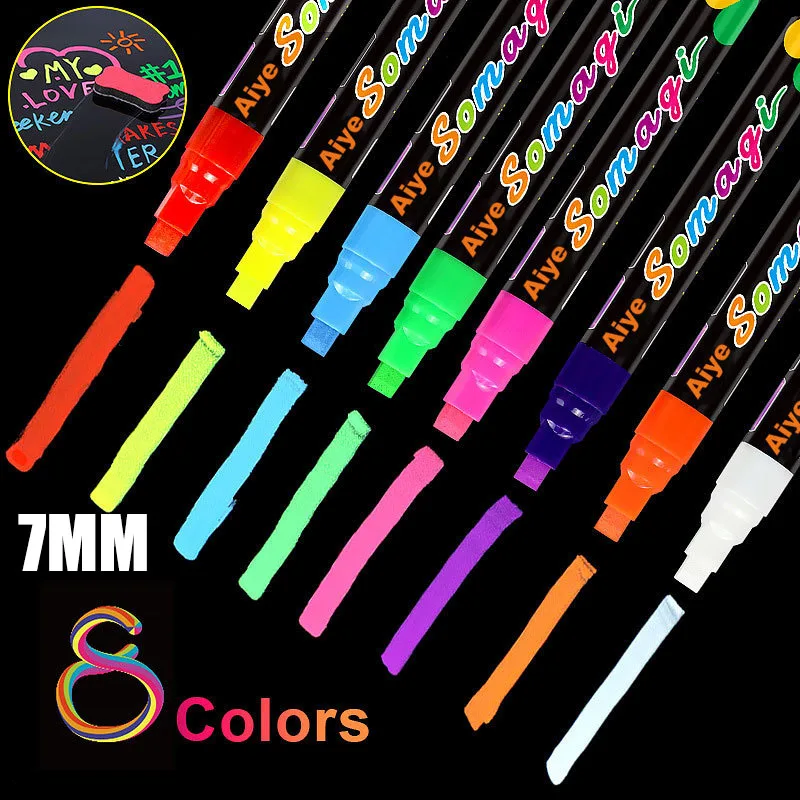 Cartoon Color Fluorescent Board Flat Head Erasable Blackboard Graffiti Liquid Chalk Fluorescent Pen