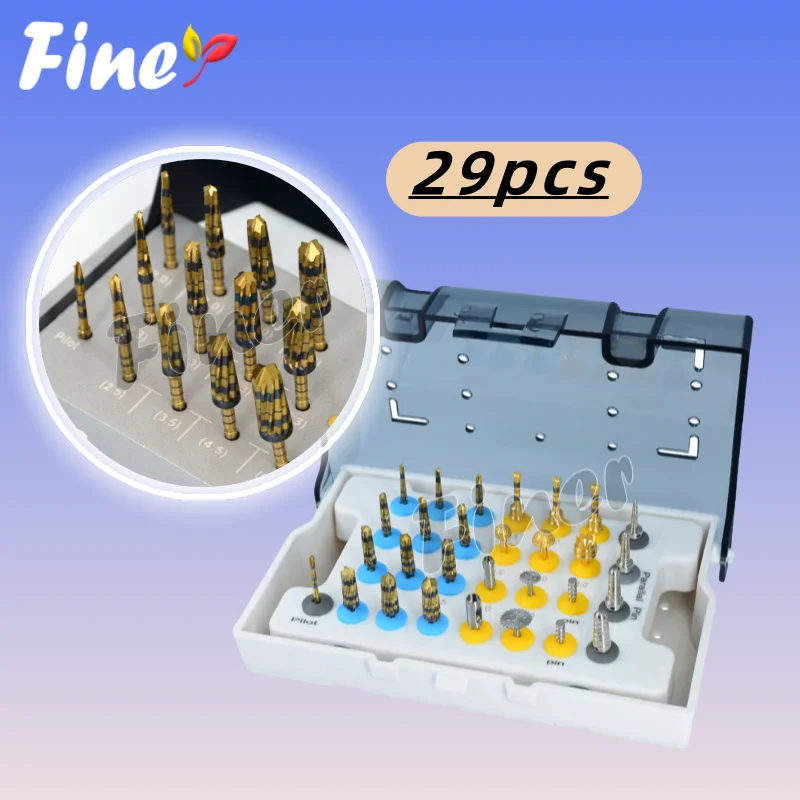 Finer 29pcs Osseodensification Burs Kit Surgical Implant System Drivers Dental Implant Drills Diamond Coated Bur Drills