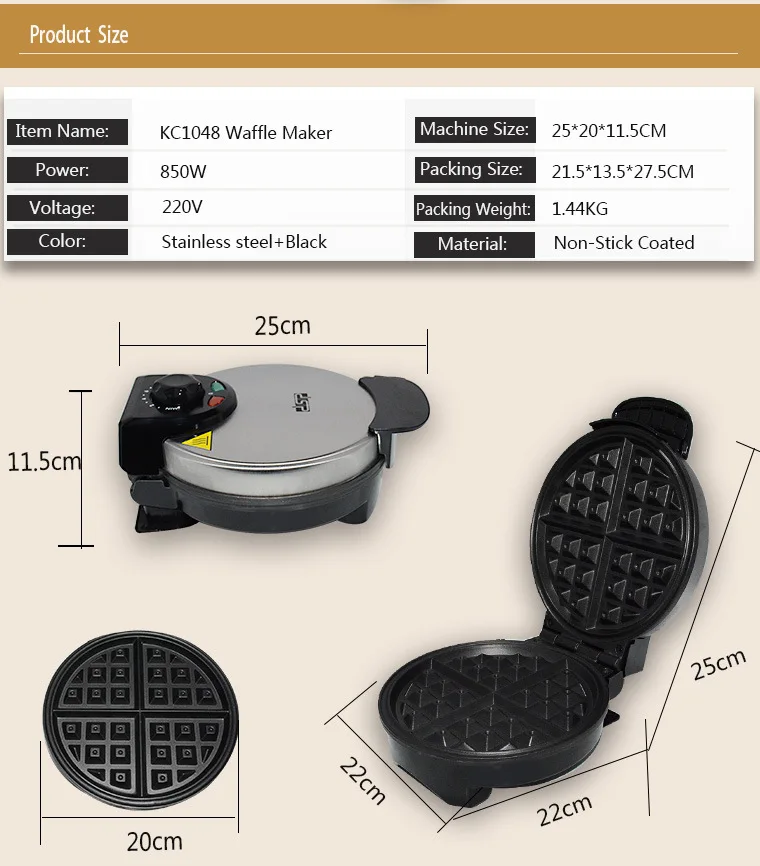 Electric Waffle Maker Non-Stick Cooking Plates Breakfast Cake Cooking Machine Waffle Iron Tray