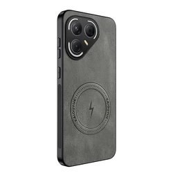 Tecno Pova 7 Pro: Stylish Leather Shockproof MagSafe - Compatible Phone Case with Ultra Magnetic Wireless Charging Cover for Pova 7 4G (Gray)