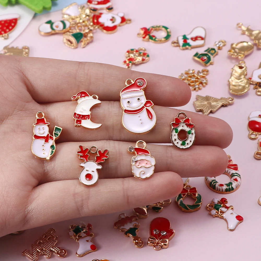 10-80pcs Enamel Christmas Charms Fashion Metal Alloy Xmas Pendant DIY Jewelry Making Accessories Christmas Decoration christmas decorations