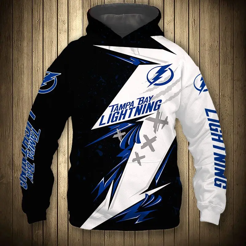 Black And White Stitching Graffiti Lightning Print Sweatshirt Tampa Bay men's Casual Hoodie |