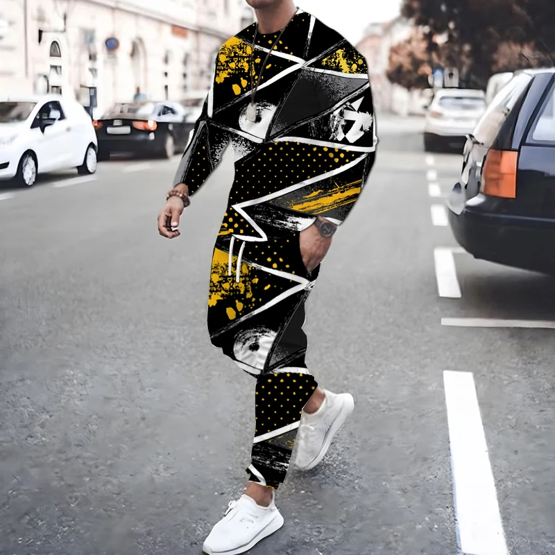 Spring Autumn Men's Tracksuit 3D Printed Graffiti Suit Fashion Oversized Long Sleeve T-shirts Sweatpants Casual Streetwear