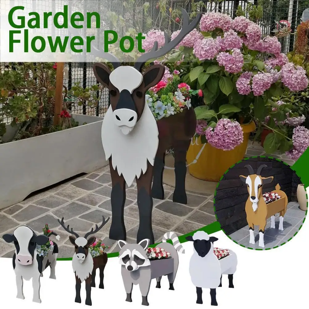 

Garden Flower Planter Pot Cute Goat Cow Sheep Animal Pvc Diy Planter Flower Indoor Outdoor Decor Garden Sculpture Statue W7q8