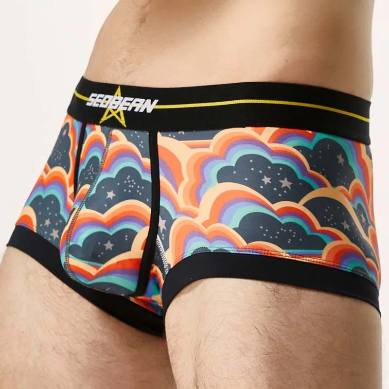 

Brand Men Boxers Underwear Sexy U Convex Penis Pouch Mens Boxershorts Male Low Waist Panties Auspicious Cloud Print Underpants