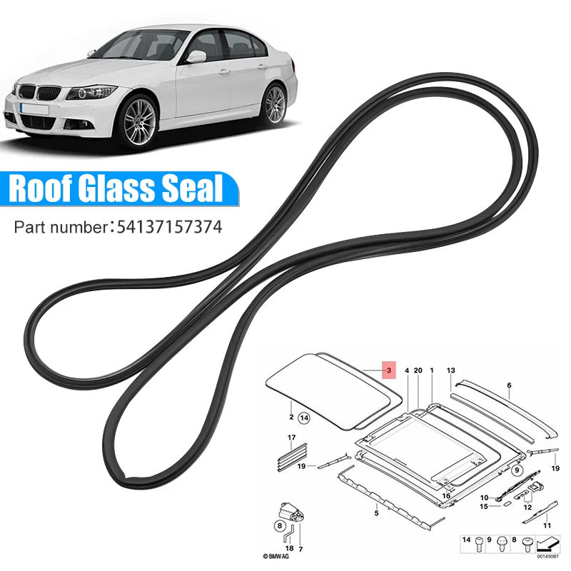 BMW 1 3 시리즈 E81 E82 E87 E90 E91 E92 선루프용 검정색 자동차 선루프 씰 루프 글래스 씰, 선루프 웨더 스트립 54108036477 54137157374