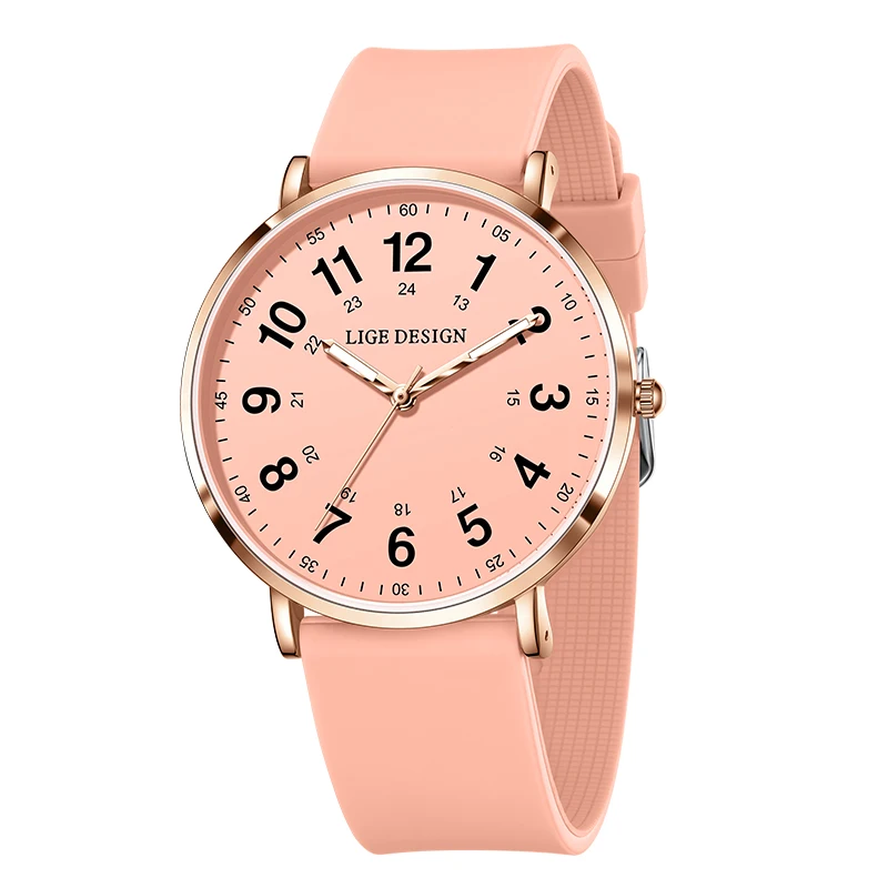 LIGE Women's Luxury Quartz Waterproof Wristwatch with Silicone Strap