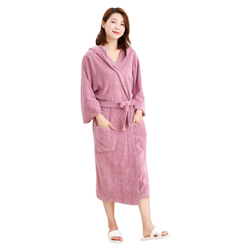 Winter Thick Kimono Bathrobe Gown Sleepwear Couples Quick Dry Hooded Robe Nightwear Loose Men And Women Sauna Lounging Home Wear
