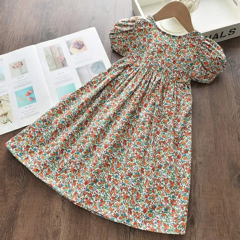 Keelorn 2022 New Summer Kids Girls Flower Dress Print Floral Bow Dresses For Girl Fashion Princess Cotton Children Clothing 3-7Y newborn baby dresses Dresses