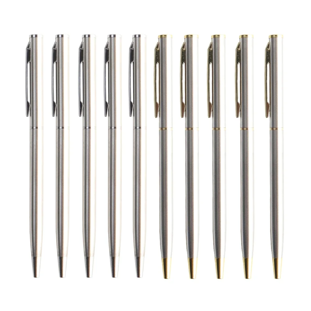 10 Pcs/Set Metal Ballpoint Pens Stainless Steel Pen 0.7mm Blue Black Ink Rotating Style Ball Pens Stationery For School  Supplie 2