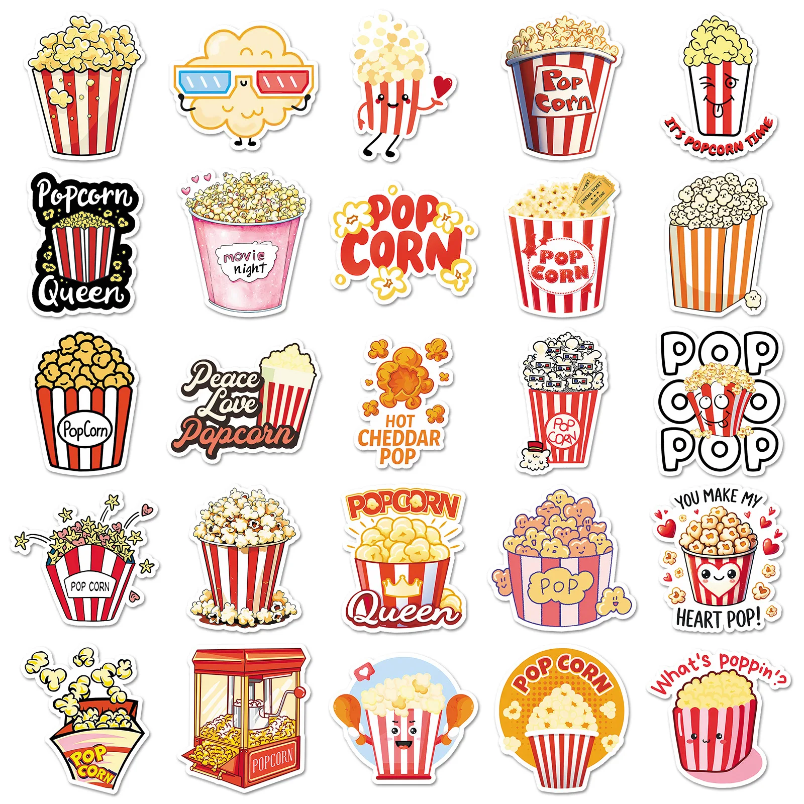 Cartoon Cute Popcorn and Dessert Graffiti Sticker Collection - Fun DIY Decals for Phone, Luggage, Guitar, and Car