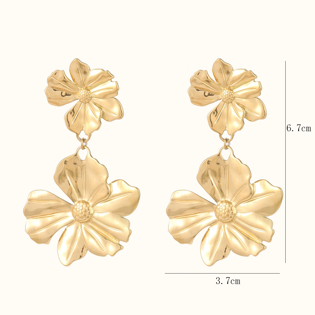Mode Frauen Vergoldet Textur Edelstahl Tropfen Aussage Ohrringe Aretes Acero De Inoxidable Mujer – Detail 15