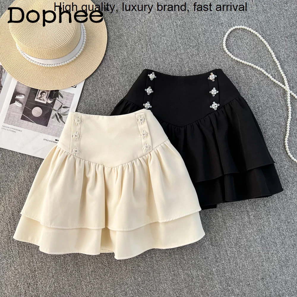 

Temperament 2023 Autumn Pettiskirt Preppy Style High Waist Slimming Cake Mini Women A- Line Sports Tennis Skirt