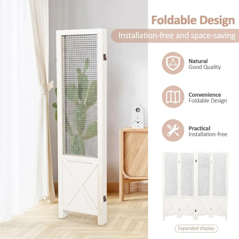 4 Panel Room Divider Folding Privacy Screen Separation Portable Divider Wall Freestanding Partitions and Dividers for Home