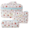 3pcs/set Ladies Quilted Cotton Storage Bag Aesthetic Printed Makeup Bag Women's Large Capacity Toiletry Organizer Cosmetic Pouch 3