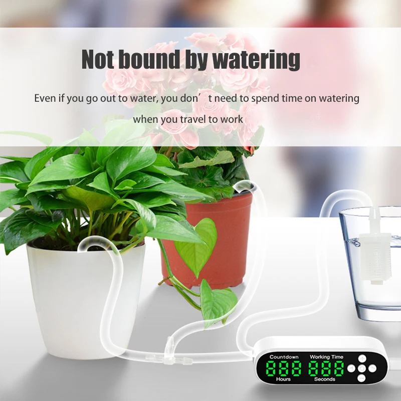 Intelligentes Bewässerungsgerät, Garten, automatisches Tropfbewässerungssystem, Set mit Wasserpumpen-Timer-Controller für Topfpflanzenblumen_voghion.com