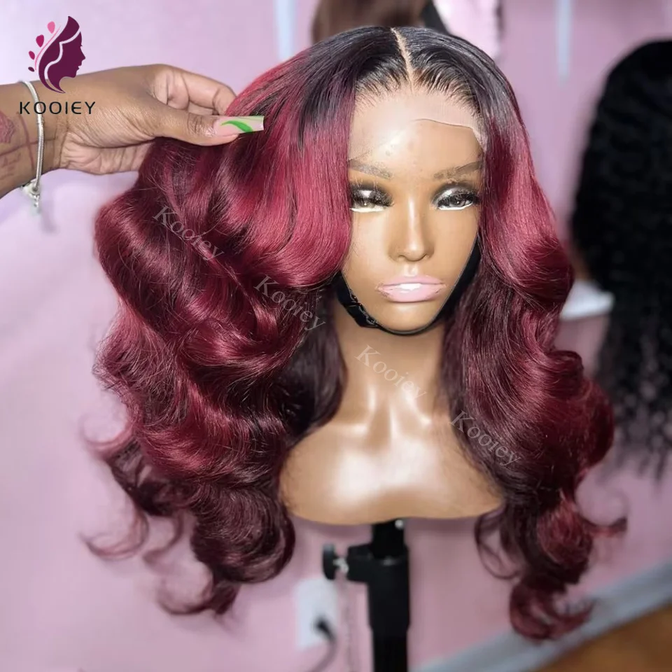 

Ombre Burgundy Red HD Glueless Body Wave Frontal 13x6 Lace Front Human Hair Wig Wine T1B 99J Brazilian Remy Ombre Pre Plucked