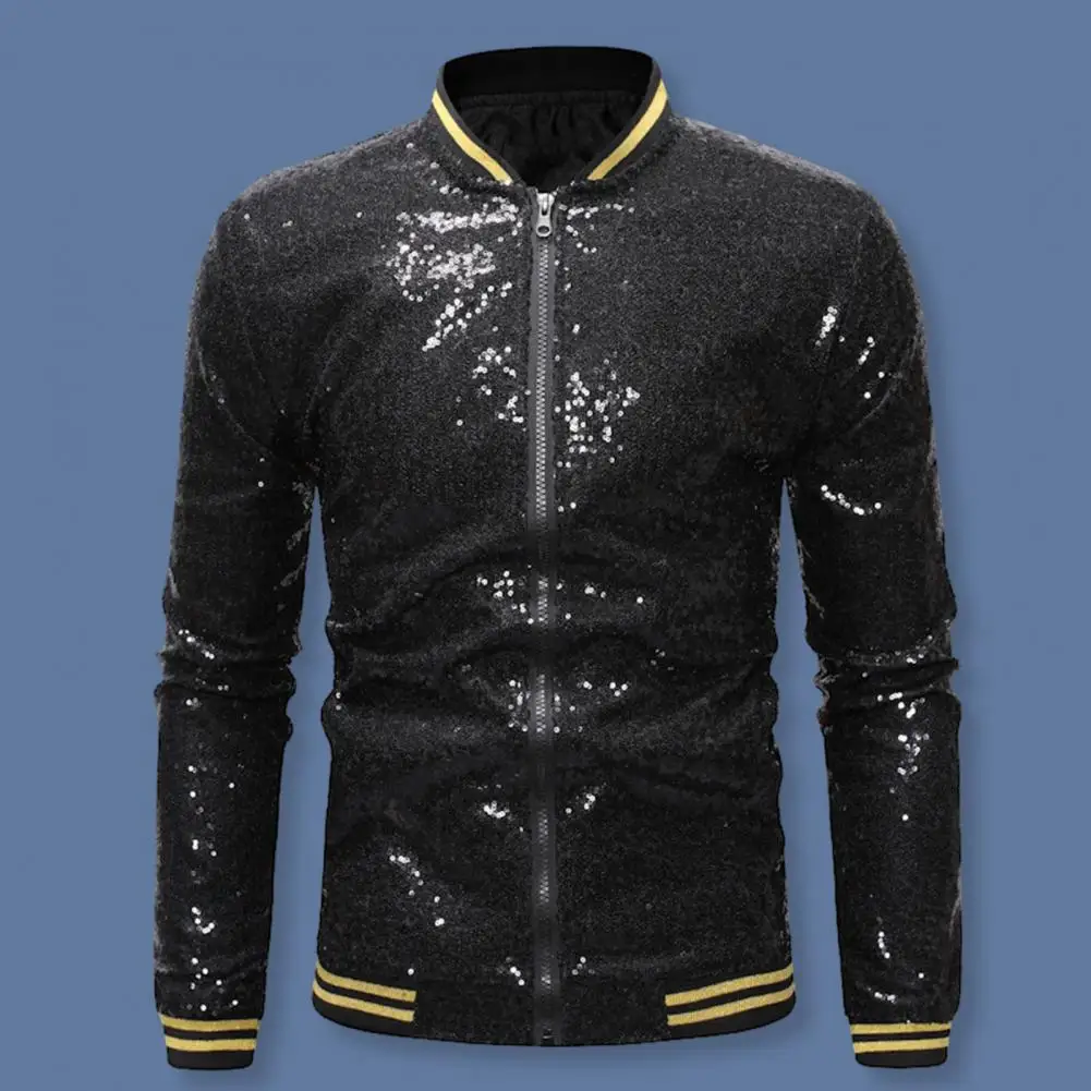 

Men Sequin Jacket Men Dance Wear Jacket Sequin Stage Show Dance Performance Coat for Men Shiny Slim Fit Zipper Closure Cardigan