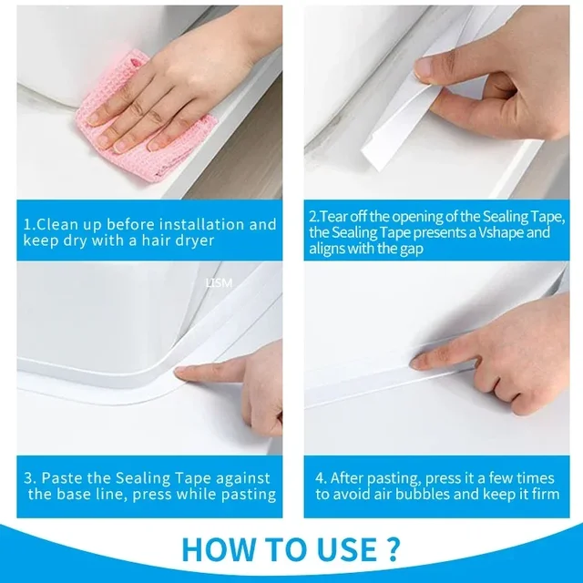 Bagno Doccia Lavandino Bagno Nastri sigillanti Strisce sigillanti adesive in PVC Adesivi murali impermeabili per bagno Cucina Nastro sigillante 5