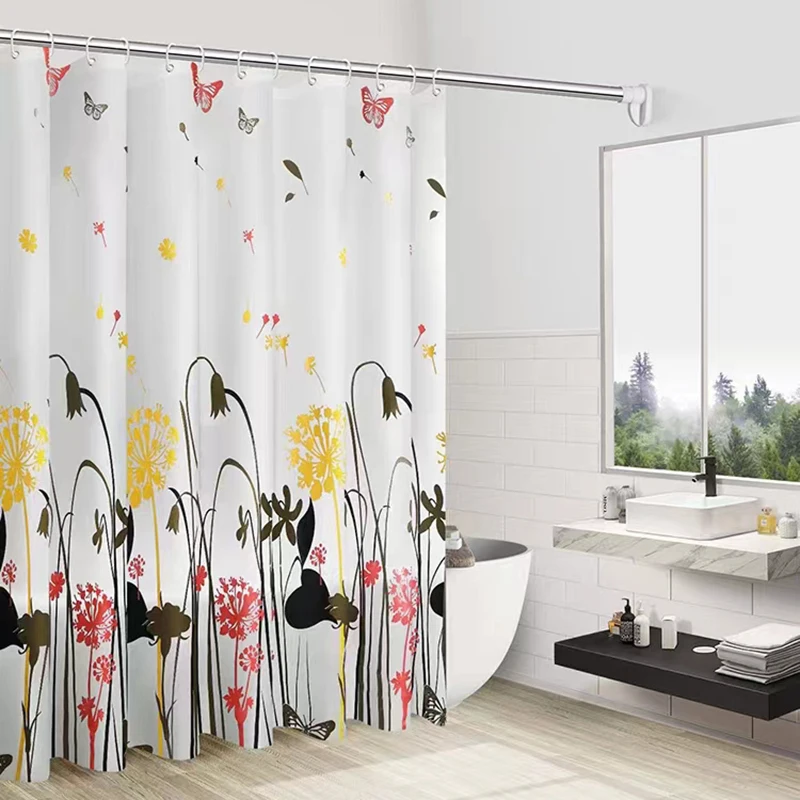 Dandelion, butterfly shower curtain, bathroom, with hook, bathroom decoration, beautiful wild flowers, yellow, 180x180cm