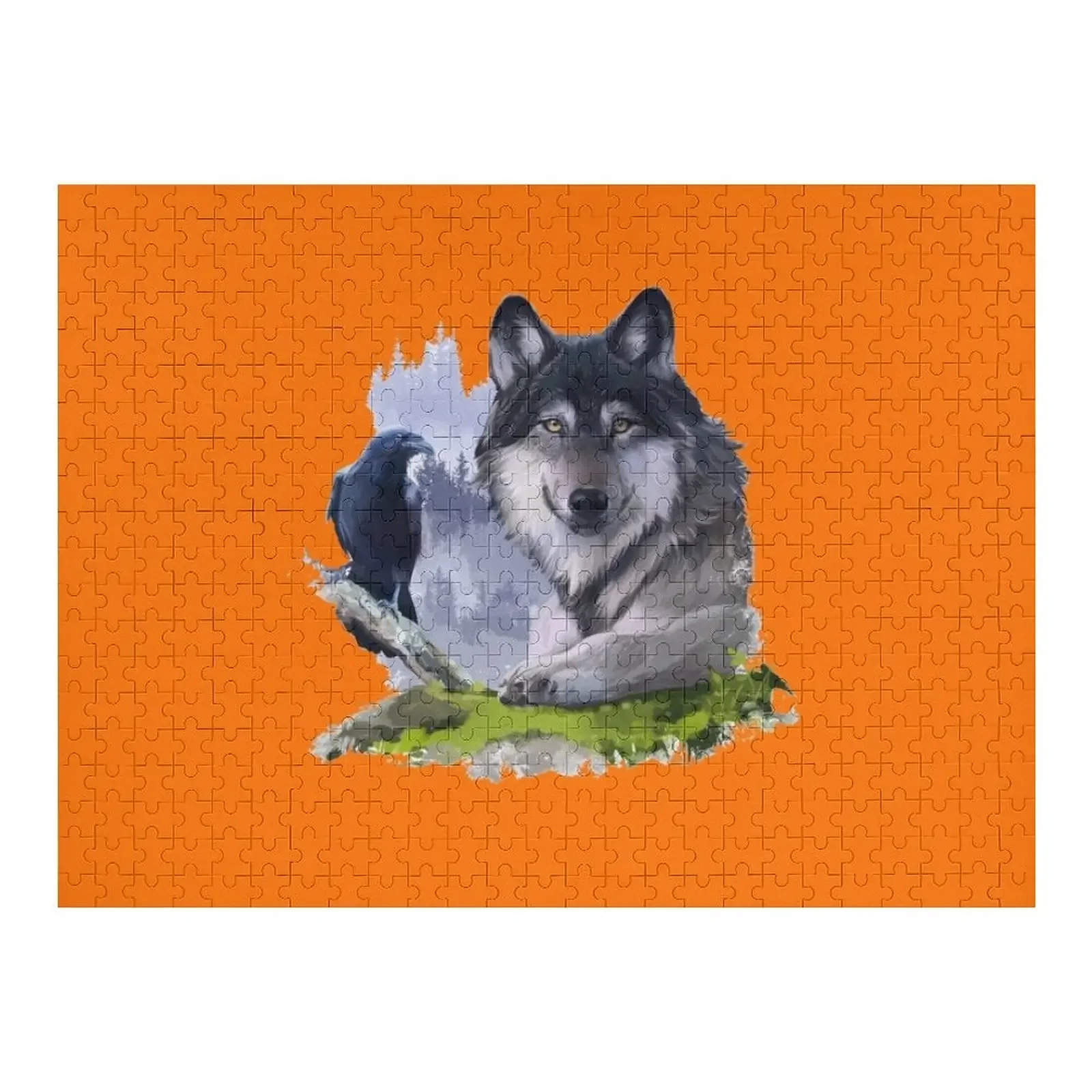 

Grey wolf and black raven on the rocks Jigsaw Puzzle Personalized Toys Photo Custom Picture Puzzle