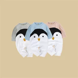 Vêtements unisexes pour nouveau né, barboteuse imprimée pingouin, en coton tricoté à manches longues, combinaison pour bébé fille et garçon, vêtements pour nourrissons de 3 à 18 mois 