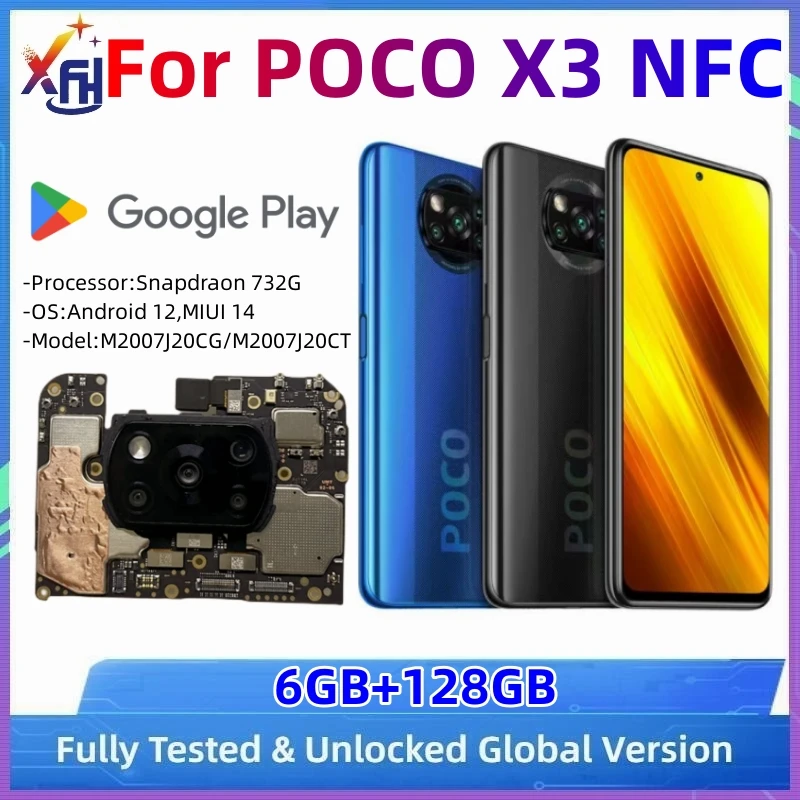 

Модуль печатной платы материнской платы для Xiaomi POCO X3 NFC, 64 ГБ 128 ГБ глобальной прошивки, оригинальная материнская плата МБ, с процессором Snapdragon 732G
