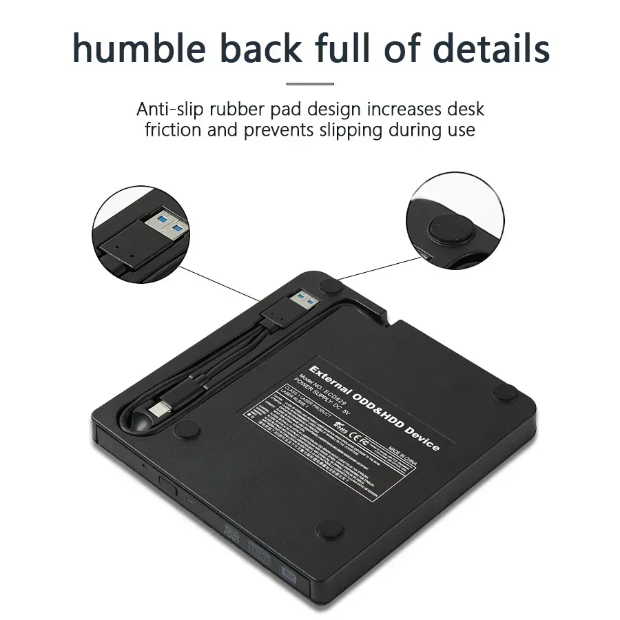 2 in 1 USB3.0 Type C Optical Drives Slim External DVD RW CD Writer Drive Burner Reader Player Portable DVD Burner for Laptop PC