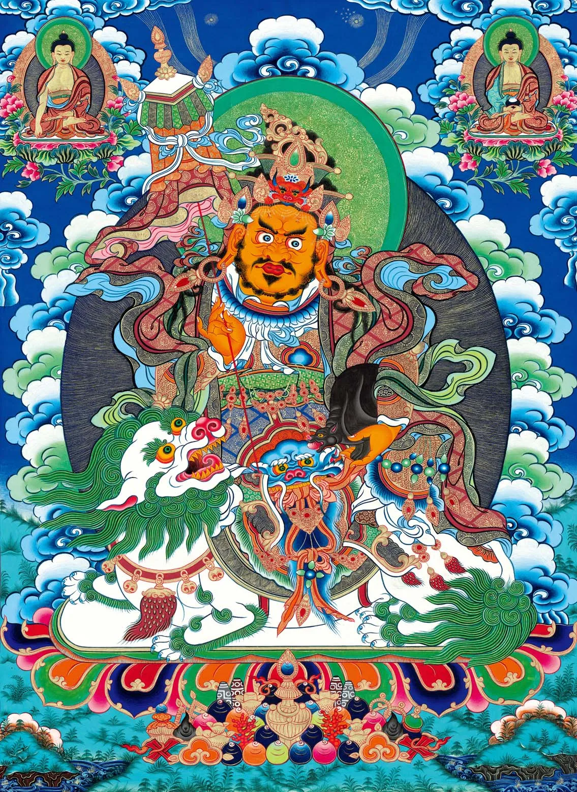 

Vaishravana / Vaisravana Thangka,Gandhanra Tibetan Buddhist Thangka Art,Giclee Printed and Hand Framed,47" × 32"