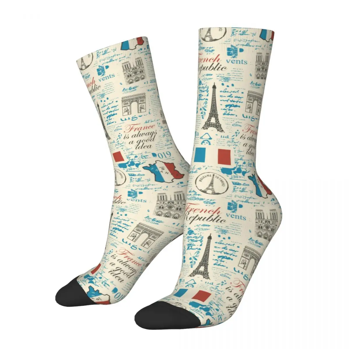 

Theme Of France Symbols Architectural Design Crew Socks Stuff for Men Women Compression Print Socks