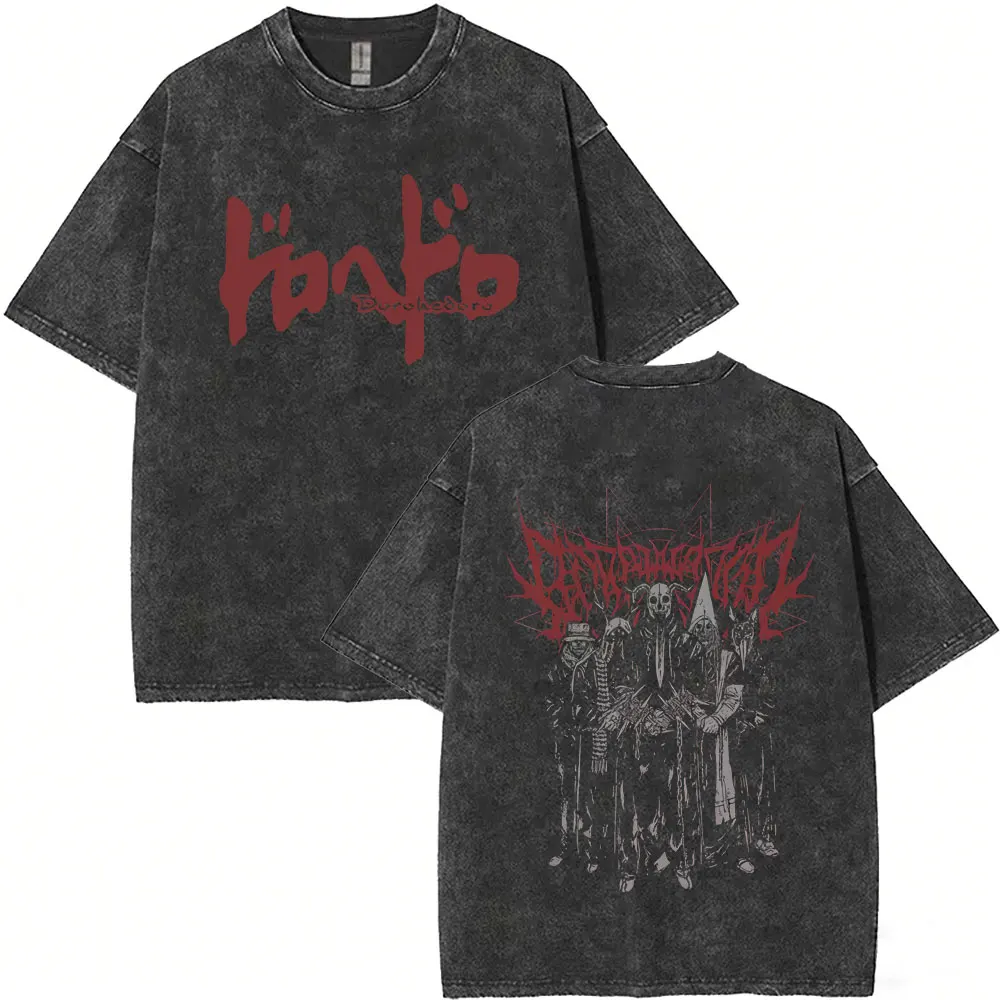 Gewaschenes Vintage Anime Dorohedoro Kaiman T-Shirt für Männer und Frauen Gothic Manga Rock Metal Style T-Shirt Herren Harajuku Übergroße T-Shirts