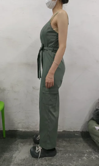 Women's Playsuit 2024 Summer V Neck Solid Elegant with Belts Pocket Spaghetti Straps Sleeveless Working Overall Jumpsuit