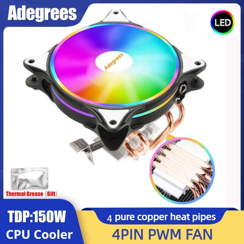 120MM CPU Cooler 4 Heat Pipes 4Pin PWM PC Quiet Radiator for Intel LGA ...