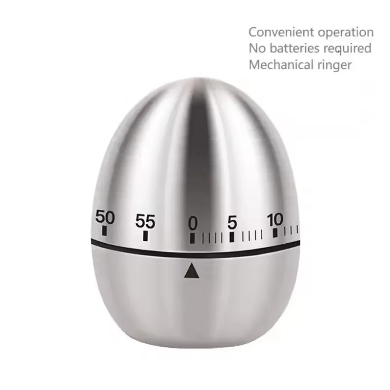 Stainless Steel Egg/Apple Shaped Manual Mechanical Kitchen Timer (battery Free) Countdown Cooking Tool with Loud Sound Reminder