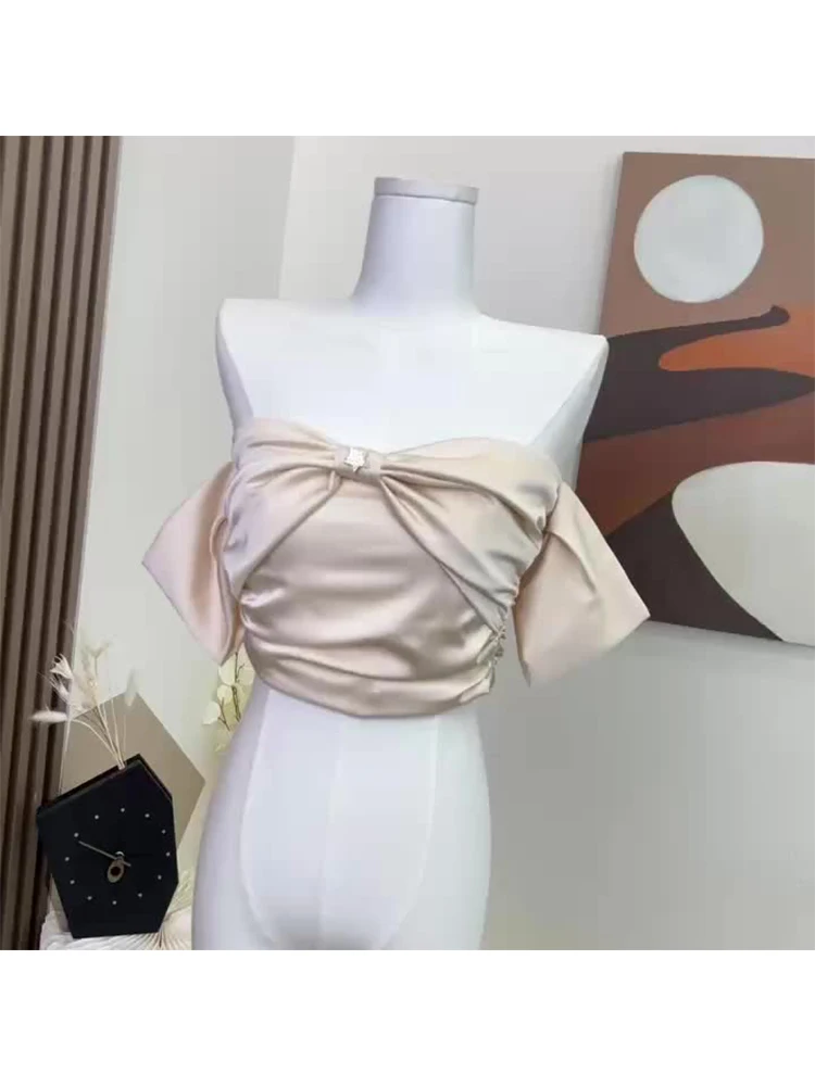 

Women's Apricot Bow Crop Top Vintage Y2k 90s Aesthetic Camisole Streetwear Sleeveless Off Shoulder Corset Top 2000s Clothes 2024