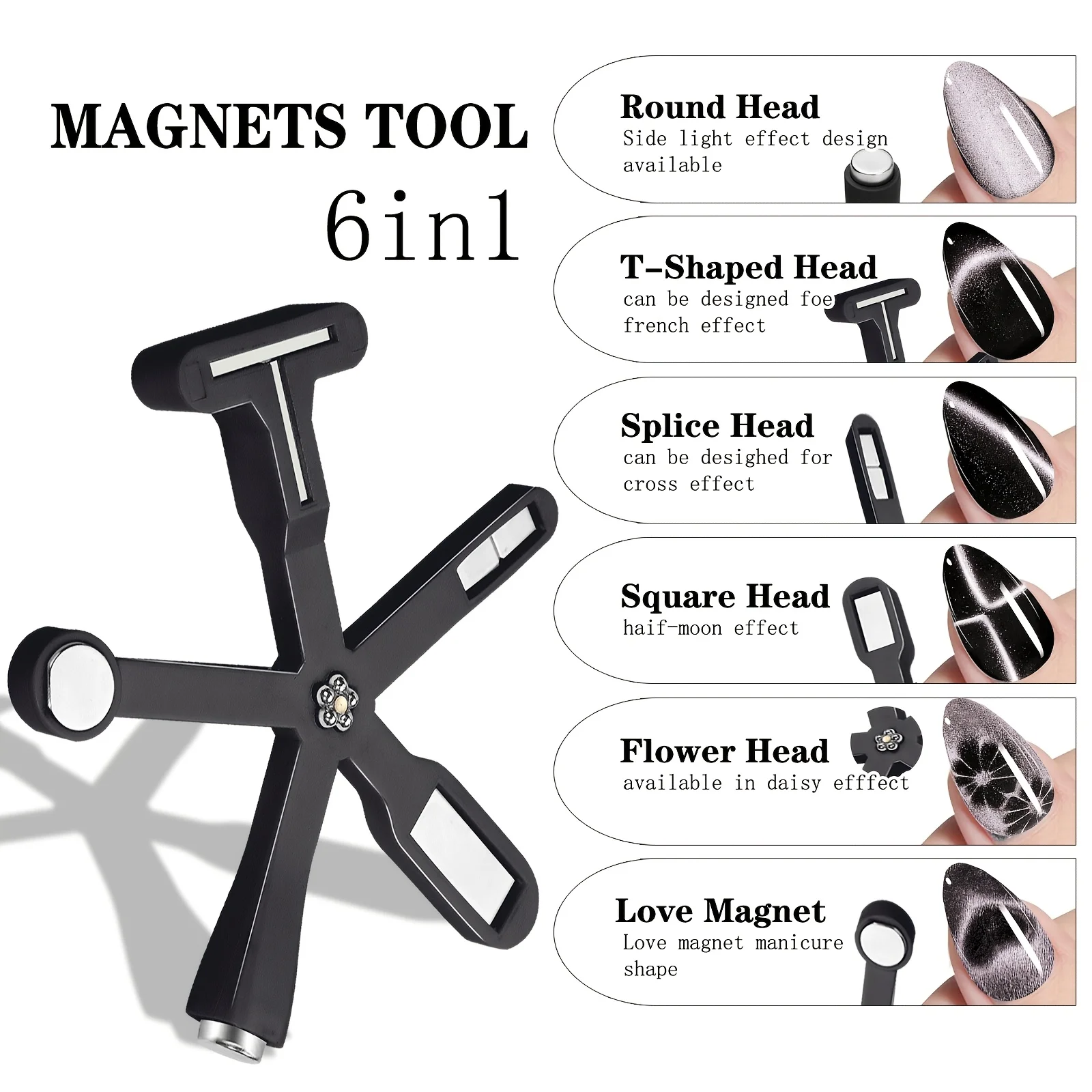 6in1 Nail Magnets Manicure Tools Pattern Cat Eye Effect Side Light Half Moon Daisy Flower French UV Attraction