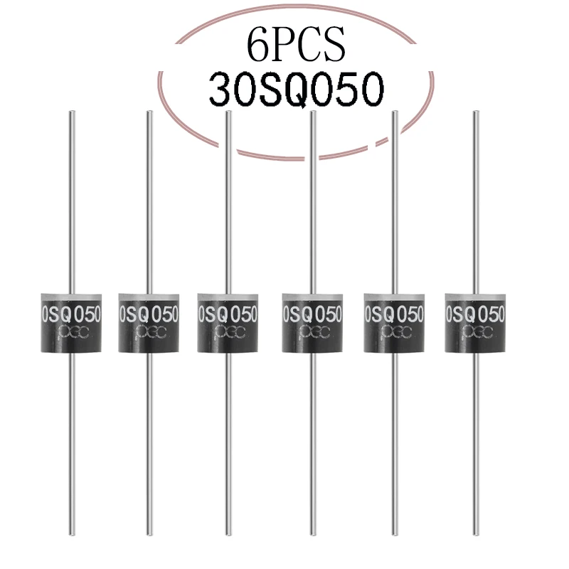 SAMIROB 6PCS 30SQ050 Schottky Diode 30A 50V Axial Solar Panel Parallel Reflow Protection
