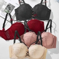 Soutien-gorge push-up demi-coupe pour femme, avec nœud froncé, grande taille, en dentelle, style bustier, pour poitrine généreuse, avec détails en dentelle discrète 2